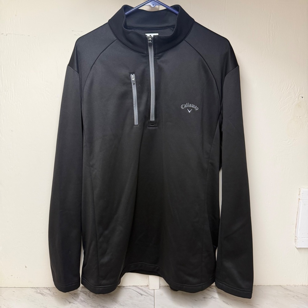 Callaway Golf Mens XL Black Quarter Zip Pullover Chest Pocket Mock Neck Jacket